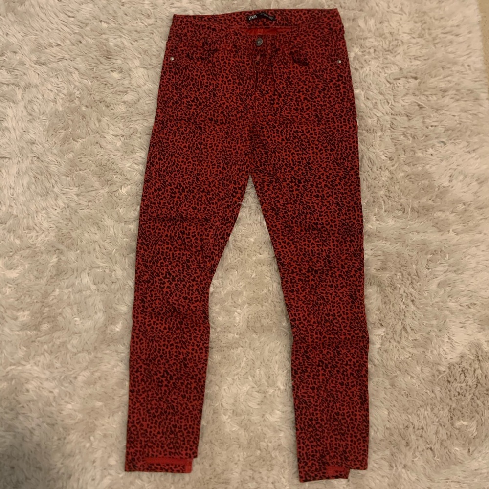 Zara red cheetah print jeans